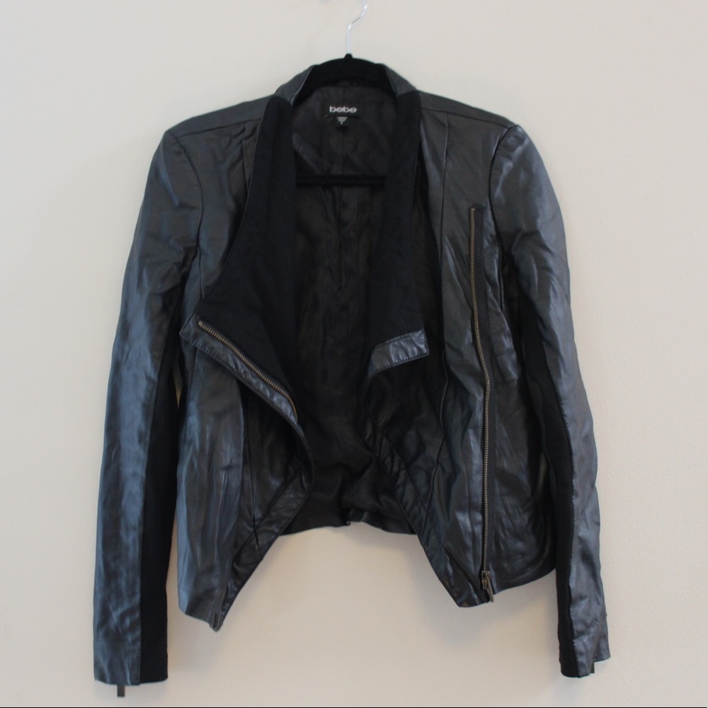 bebe Black Faux Leather Jacket Small
